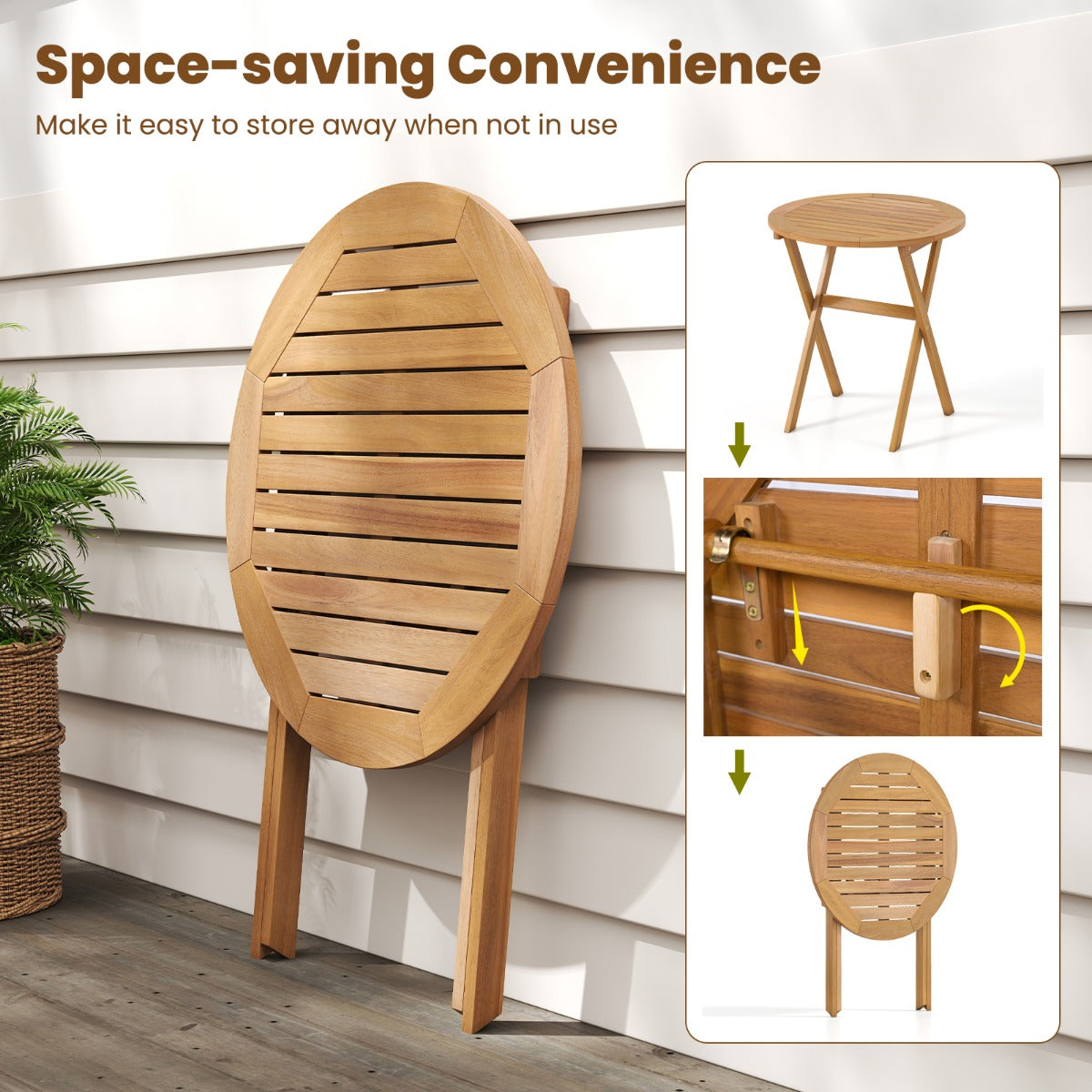LIVSK Opvouwbare Tuintafel - Hoogwaardig Acaciahout - X-vormig Frame - Lichtgewicht en Draagvermogen 80 kg - Naturel