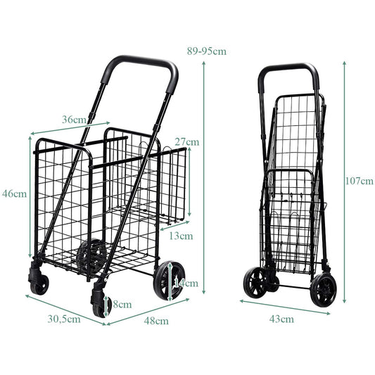 LIVSK Opvouwbare Winkelwagen - Dubbele Mand - Verstelbare Hoogte - Lichtgewicht Koolstofstaal - 20 kg Capaciteit - Zwart