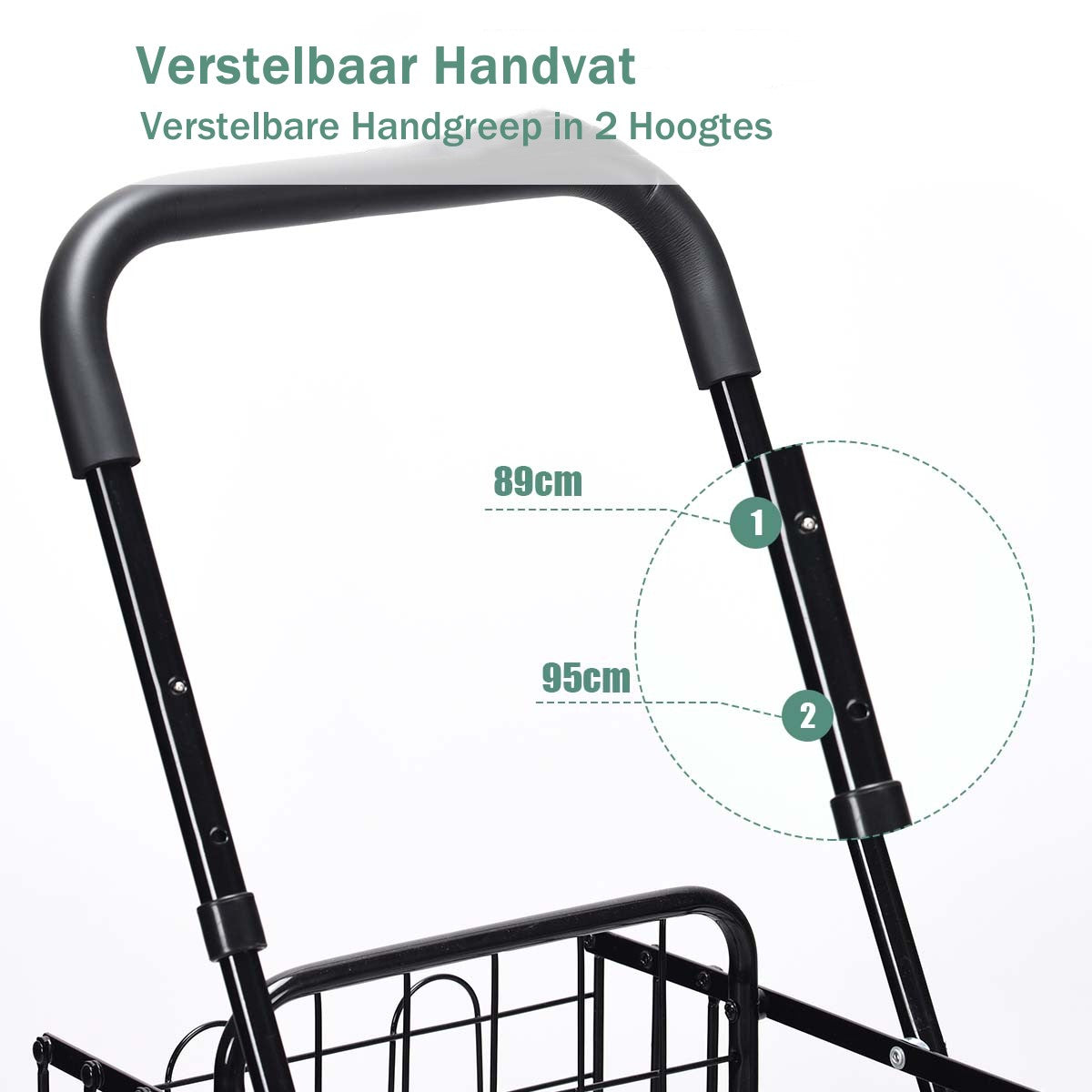 LIVSK Opvouwbare Winkelwagen - Dubbele Mand - Verstelbare Hoogte - Lichtgewicht Koolstofstaal - 20 kg Capaciteit - Zwart