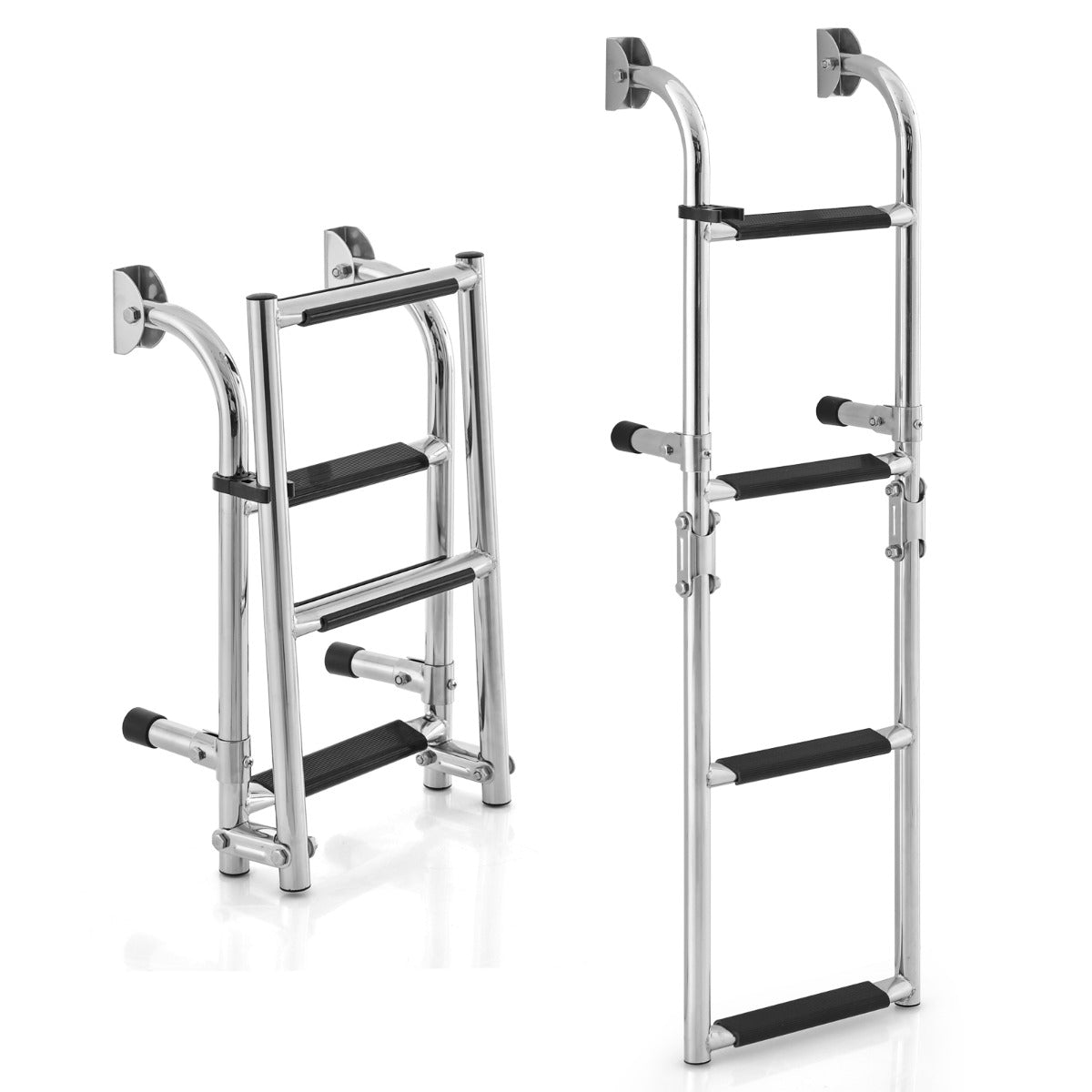 LIVSK Opvouwbare Zwembadtrap - Roestvrij Staal - Anti-slip PVC Treden - Eenvoudige Montage - Tot 200 kg - Zilver