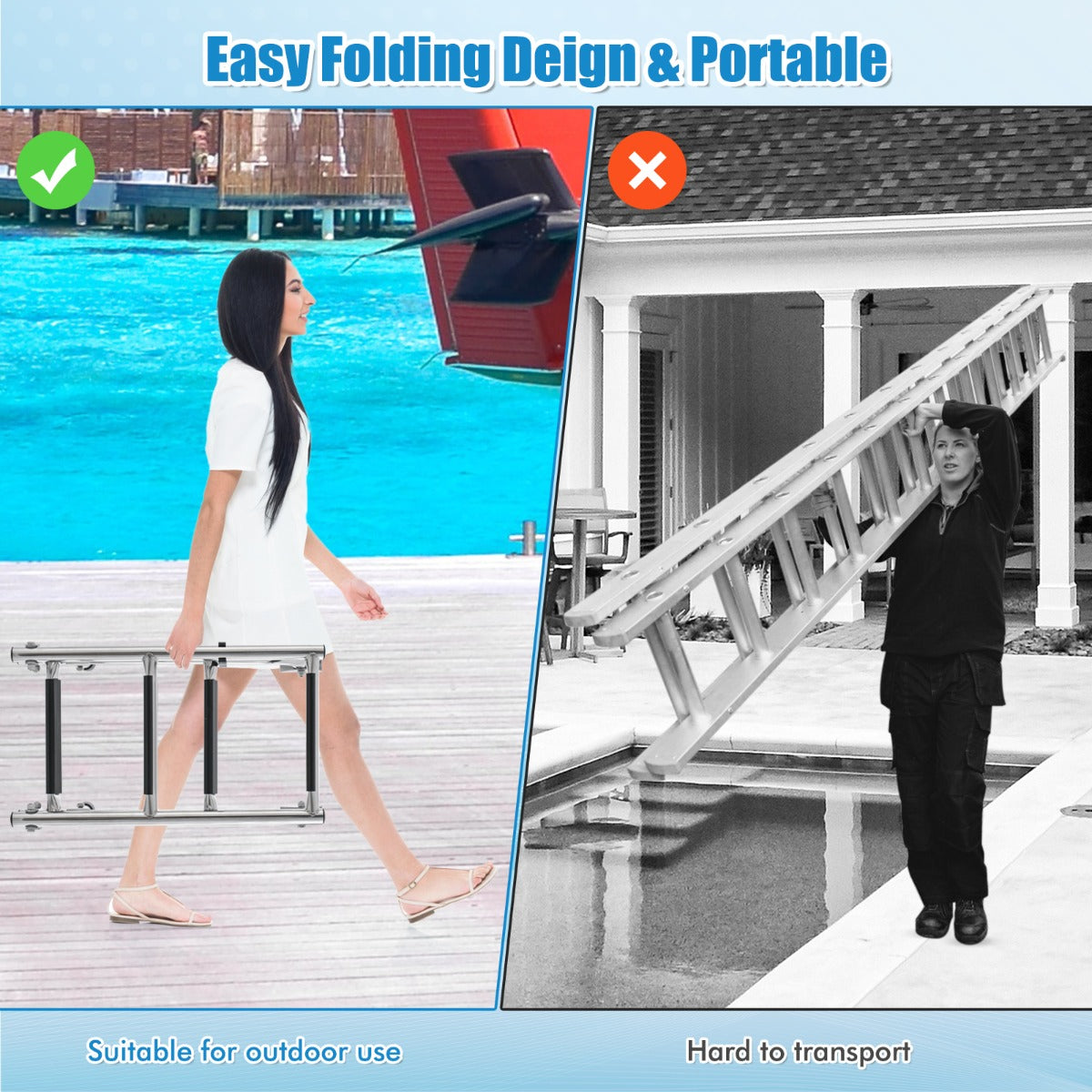 LIVSK Opvouwbare Zwembadtrap - Roestvrij Staal - Anti-slip PVC Treden - Eenvoudige Montage - Tot 200 kg - Zilver