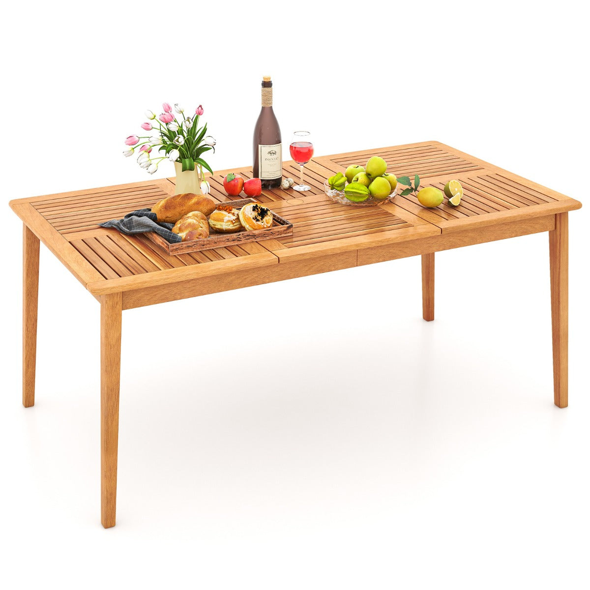 LIVSK Outdoor Eettafel - Acaciahout - Voor 6 Personen - Parasolgat - 170x90x75,5 cm - Natuurlijk