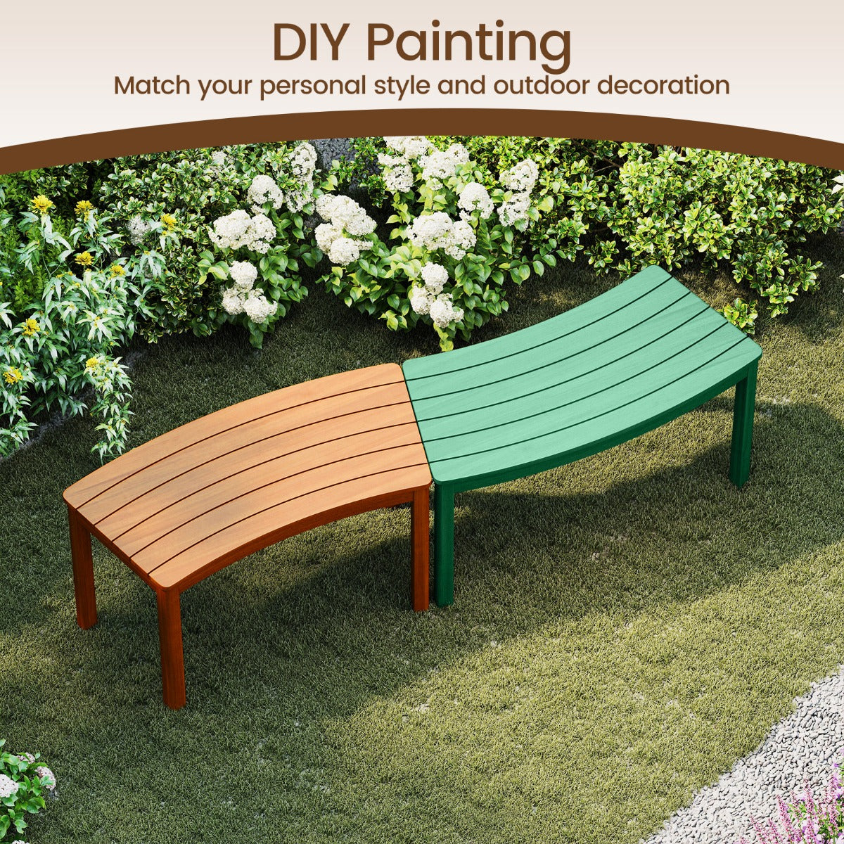 LIVSK Outdoor Terrasbank - Massief Acaciahout - Slank Gebogen Ontwerp - Ademend Comfort - Draagvermogen 180 kg - Naturel