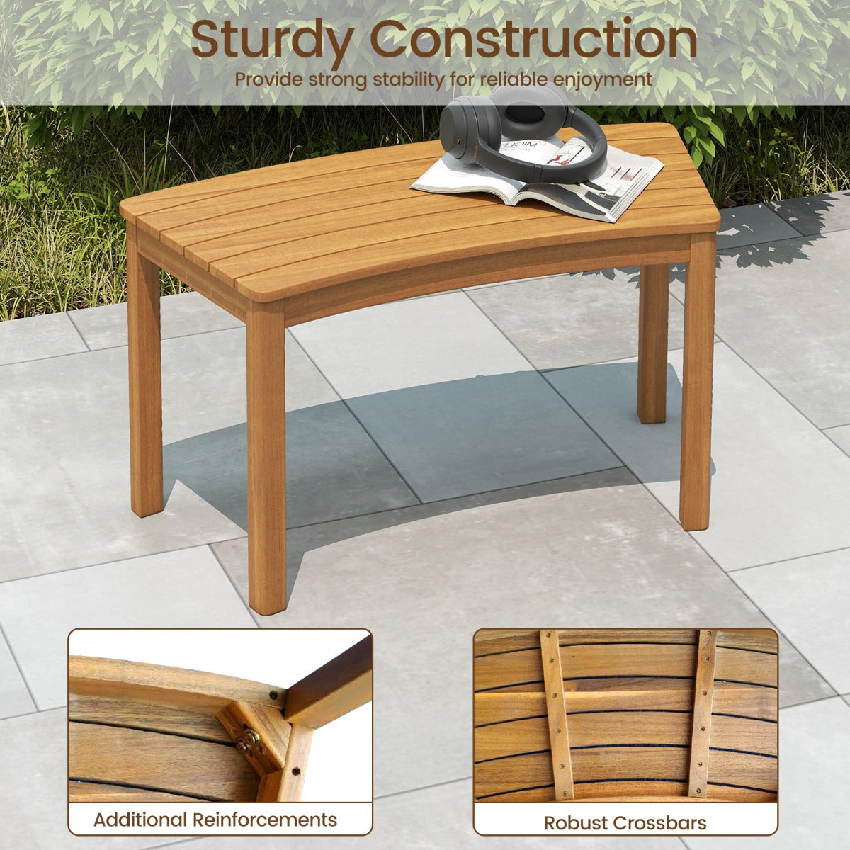 LIVSK Outdoor Terrasbank - Massief Acaciahout - Slank Gebogen Ontwerp - Draagvermogen 180 kg - Naturel