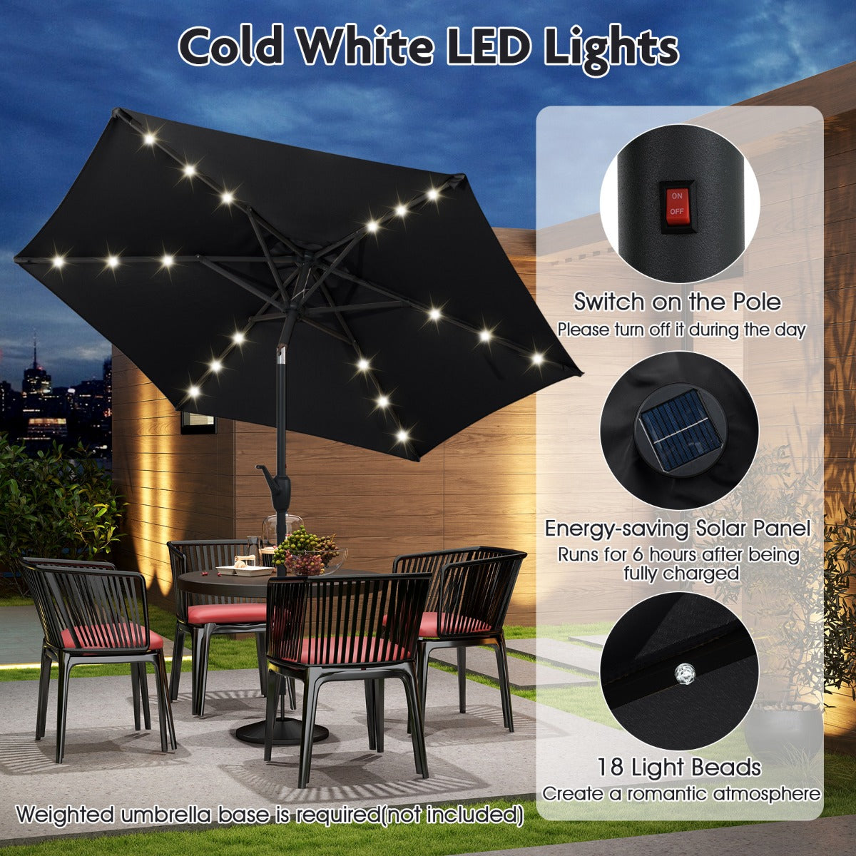 LIVSK Parasol 230 cm - Geventileerd Polyester - LED Verlichting - Kantelmechanisme - Eenvoudig Op te Bergen - Beige