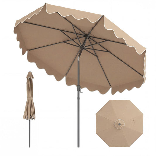 LIVSK Parasol 270 cm - Hoogwaardig Polyester - Kantelbaar tot 30° - Eenvoudige Slinger - 8 Stabiele Metalen Stokken - Beige/Bruin
