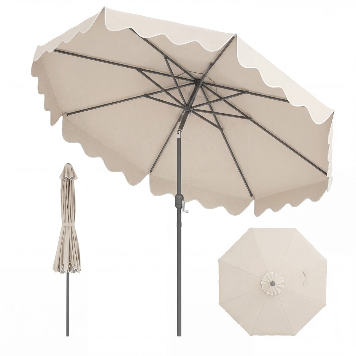 LIVSK Parasol 270 cm - Hoogwaardig Polyester - Verstelbare Hellingshoek - Eenvoudige Slingerbediening - Beige/Bruin/Marineblauw