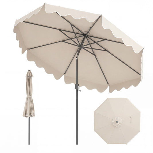 LIVSK Parasol 270 cm - Hoogwaardig Polyester - Verstelbare Hellingshoek - Eenvoudige Slingerbediening - Beige/Bruin/Marineblauw