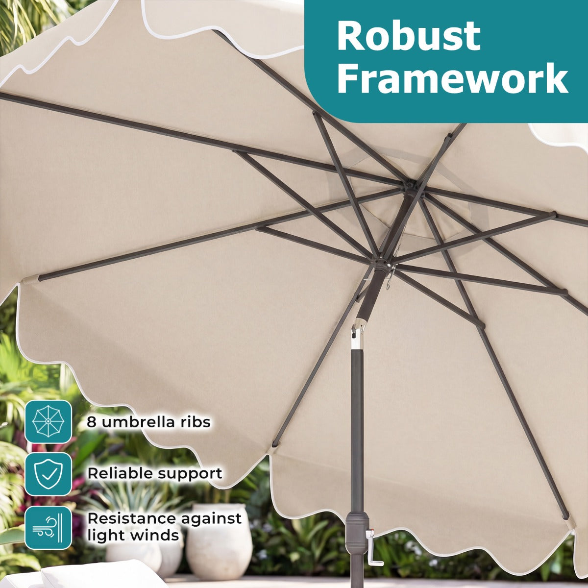 LIVSK Parasol 270 cm - Hoogwaardig Polyester - Verstelbare Hellingshoek - Eenvoudige Slingerbediening - Beige/Bruin/Marineblauw