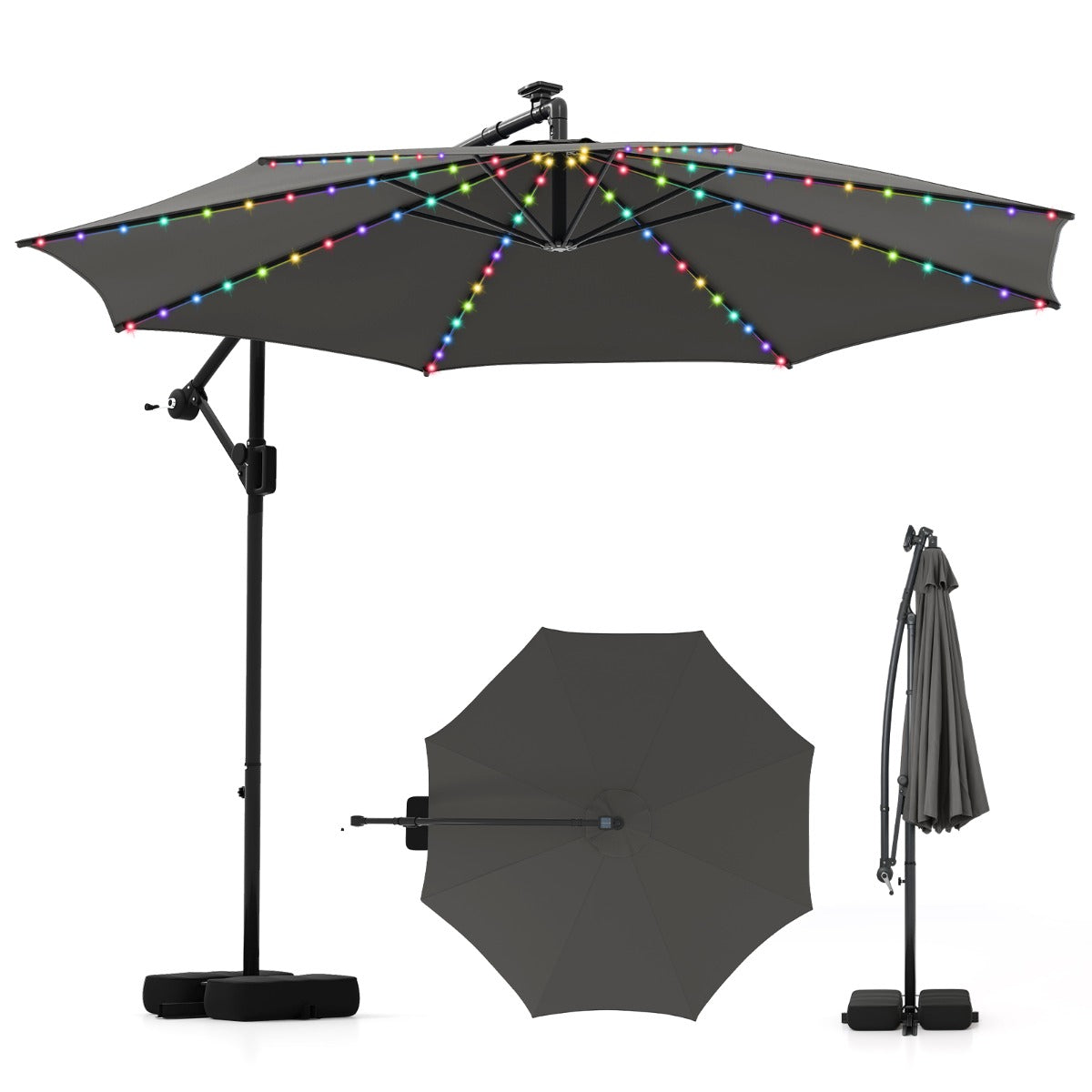 LIVSK Parasol 300 cm - 96 LED-lampen - 9 Verlichtingsmodi - Verstelbaar & Rotatie - Dubbellaags Polyester - Grijs