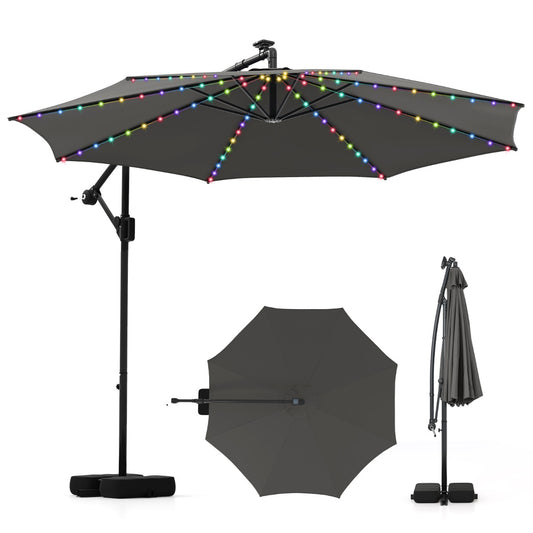 LIVSK Parasol 300 cm - 96 LED-lampen - 9 Verlichtingsmodi - Verstelbaar & Rotatie - Dubbellaags Polyester - Grijs
