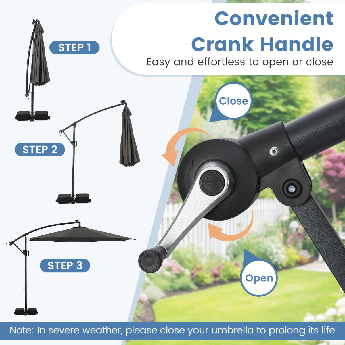 LIVSK Parasol 300 cm - 96 LED-lampen - 9 Verlichtingsmodi - Verstelbaar & Rotatie - Dubbellaags Polyester - Grijs