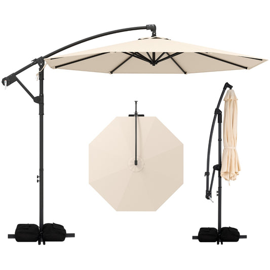 LIVSK Parasol 300 cm - Geventileerde Kap - 360° Draaibaar - Robuuste Stangen - Eenvoudige Slinger - Beige/Bruin/Grijs