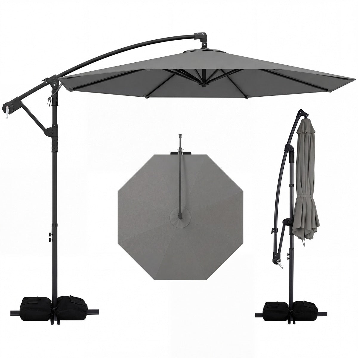 LIVSK Parasol 300 cm - Geventileerde Kap - 360° Draaibaar - Robuuste Stangen - Eenvoudige Slingerbediening - Beige/Bruin/Grijs