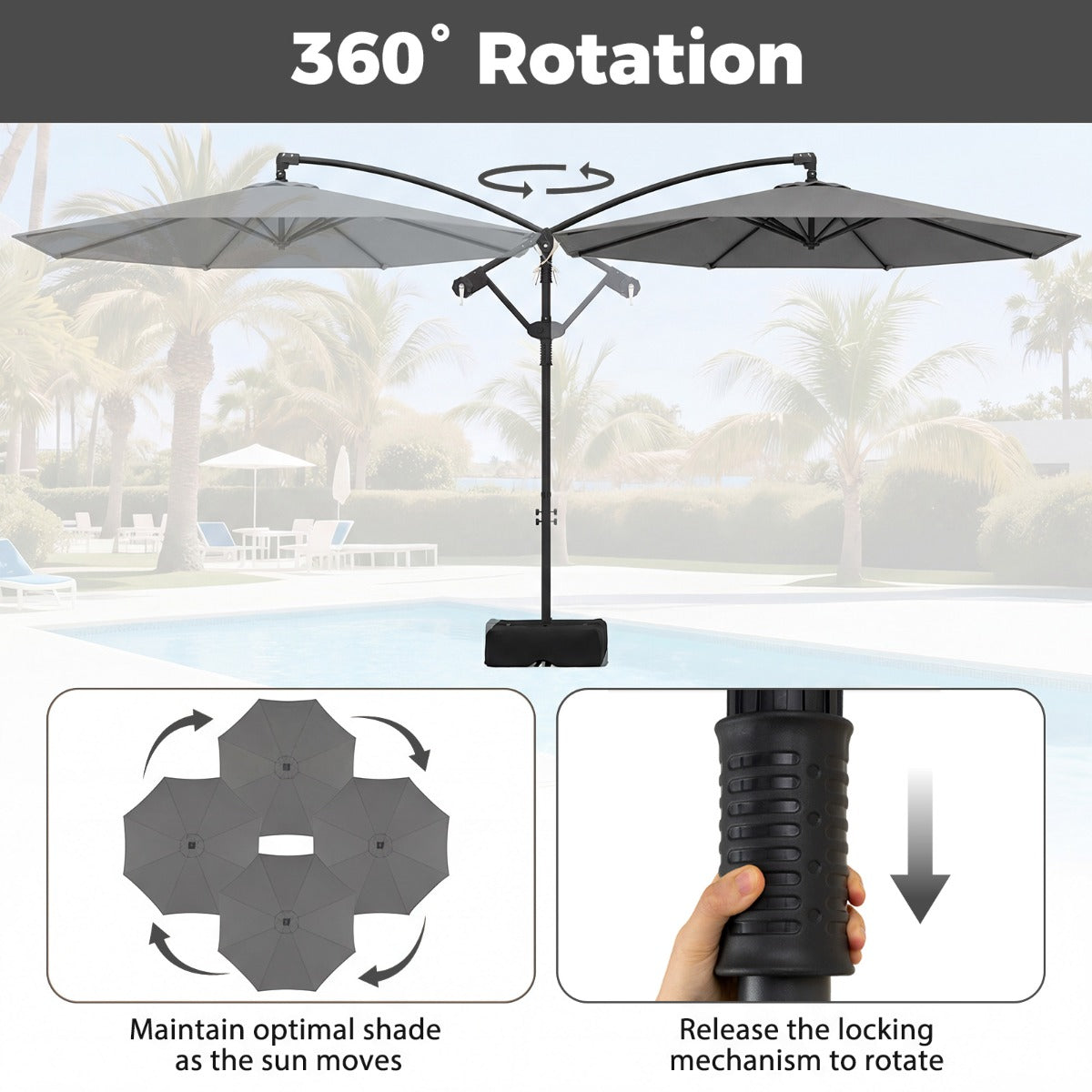 LIVSK Parasol 300 cm - Geventileerde Kap - 360° Draaibaar - Robuuste Stangen - Eenvoudige Slingerbediening - Beige/Bruin/Grijs