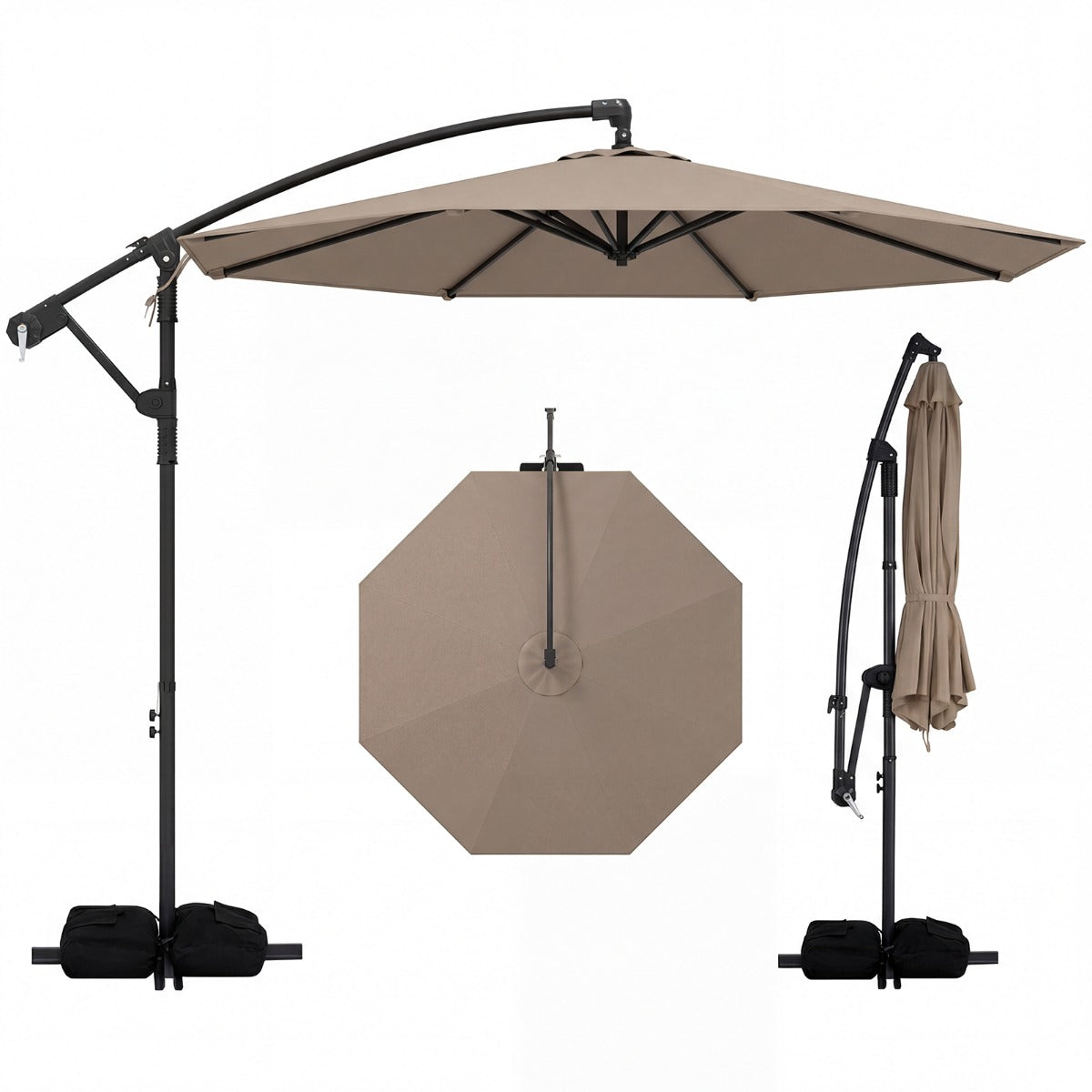 LIVSK Parasol 300 cm - Geventileerde Kap - 360° Draaifunctie - Robuuste Stangen - Eenvoudige Slingerbediening - Beige/Bruin/Grijs