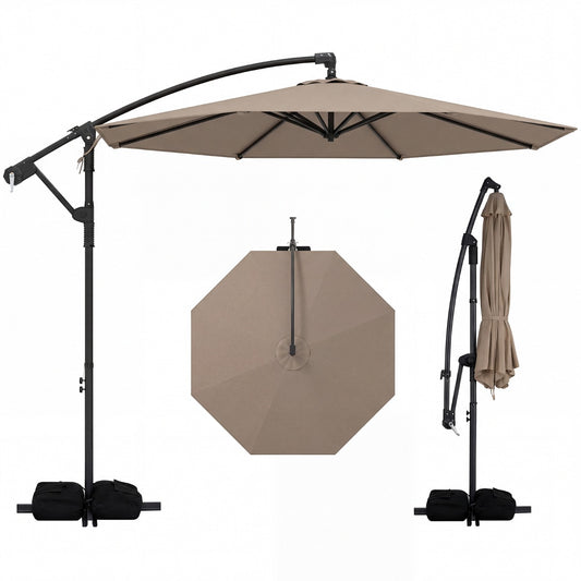 LIVSK Parasol 300 cm - Geventileerde Kap - 360° Draaifunctie - Robuuste Stangen - Eenvoudige Slingerbediening - Beige/Bruin/Grijs