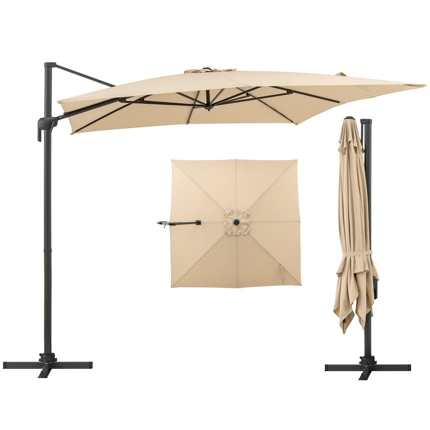 LIVSK Parasol 300 x 300 cm - 360° Draaibaar - 5 Hellingshoeken - Aluminium & Polyester - Beige
