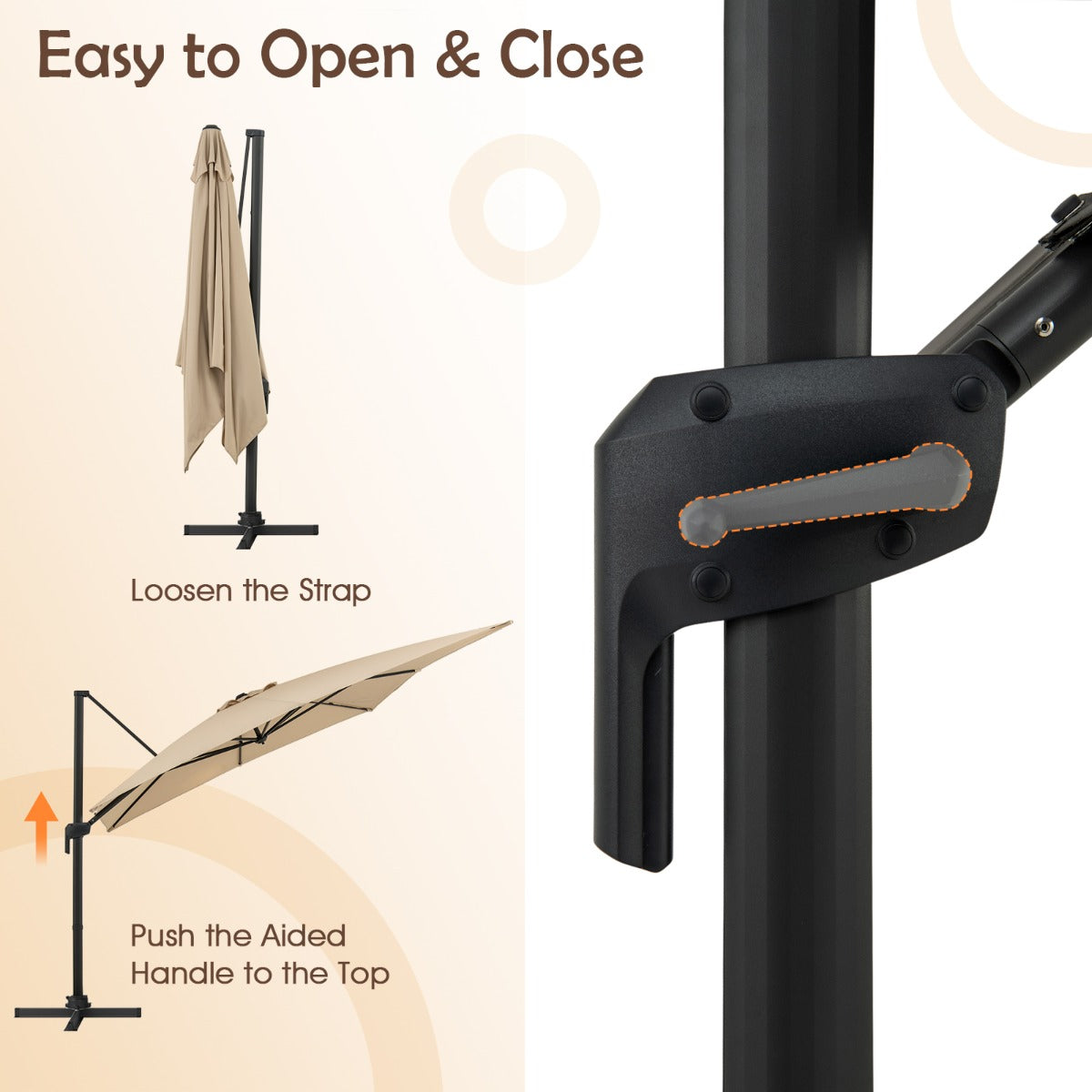 LIVSK Parasol 300 x 300 cm - 360° Draaibaar - 5 Hellingshoeken - Aluminium & Polyester - Beige