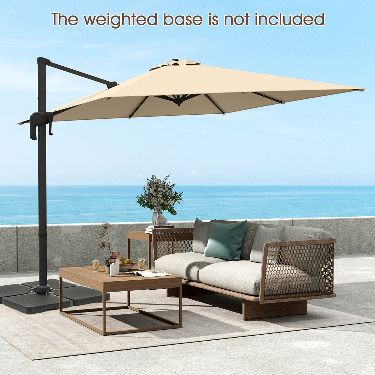 LIVSK Parasol 300 x 300 cm - 360° Draaibaar - 5 Hellingshoeken - Aluminium & Polyester - Beige