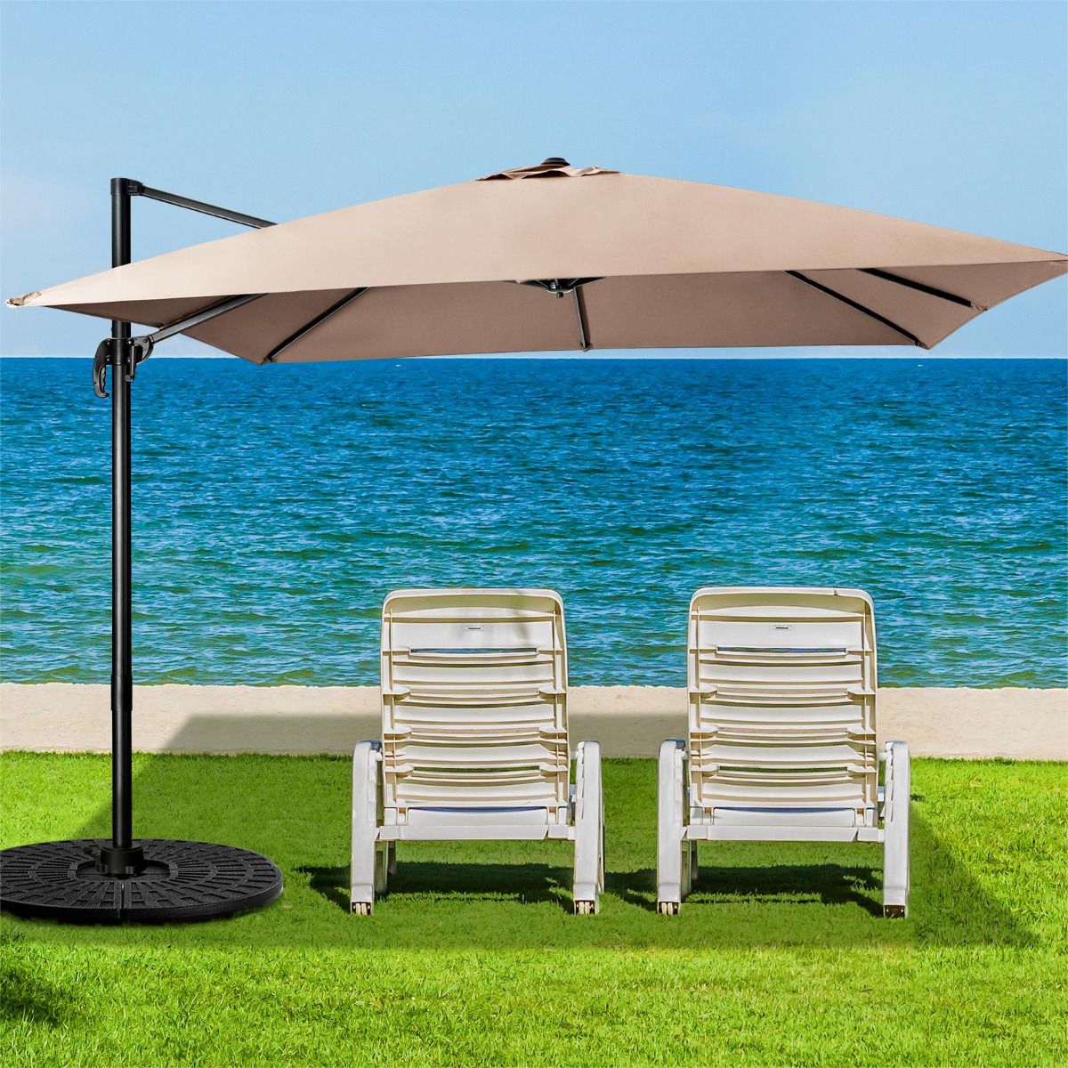 LIVSK Parasol en Parasolvoet - HDPE Materiaal - 4-delige Basisgewichten - Gemakkelijk te Vullen - Zwart