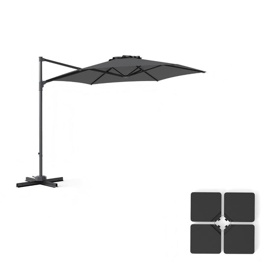 LIVSK Parasol en Parasolvoet Set - Hoogwaardig Polyester - 360° Draai - Robuuste Constructie - Voor Tuin en Balkon - Beige/Grijs