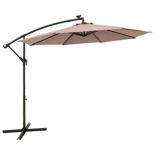 LIVSK Parasol en Parasolvoet Set - Weerbestendig HDPE - Energiebesparende LED-verlichting - Eenvoudig te vullen - Zwart