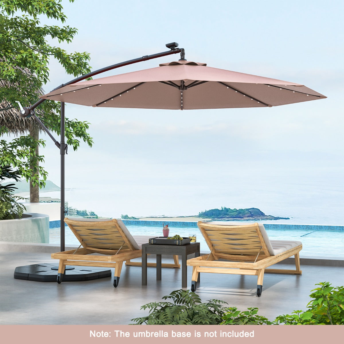 LIVSK Parasol en Parasolvoet Set - Weerbestendig HDPE - Energiebesparende LED-verlichting - Eenvoudig te vullen - Zwart
