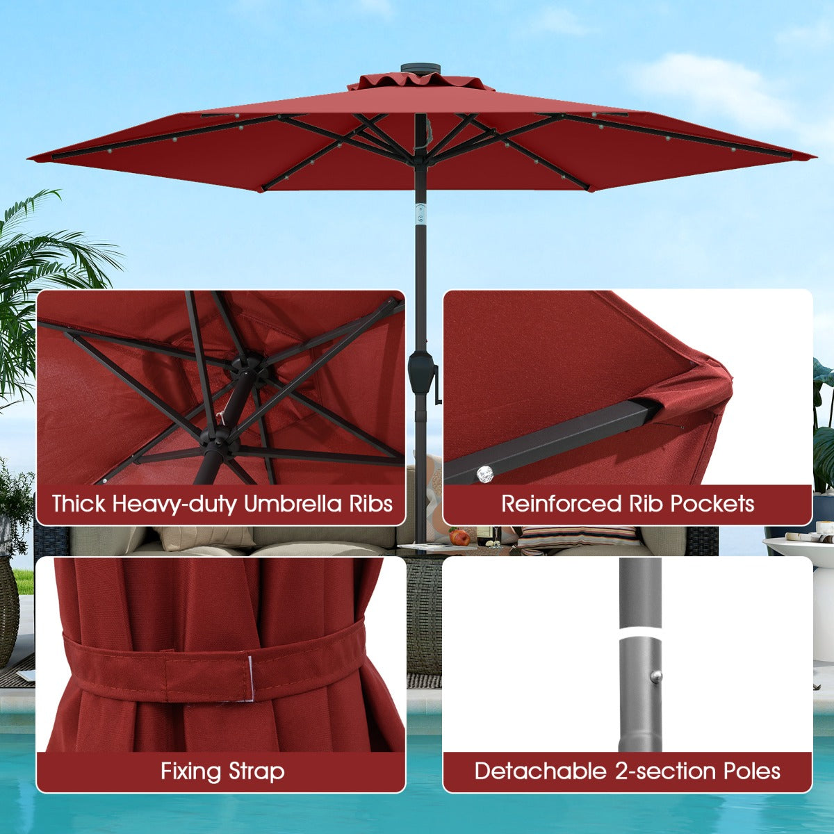 LIVSK Parasol - Geventileerd Polyester - Kantelmechanisme - Eenvoudig Op te Bergen - Totale Diameter 230 cm - Beige