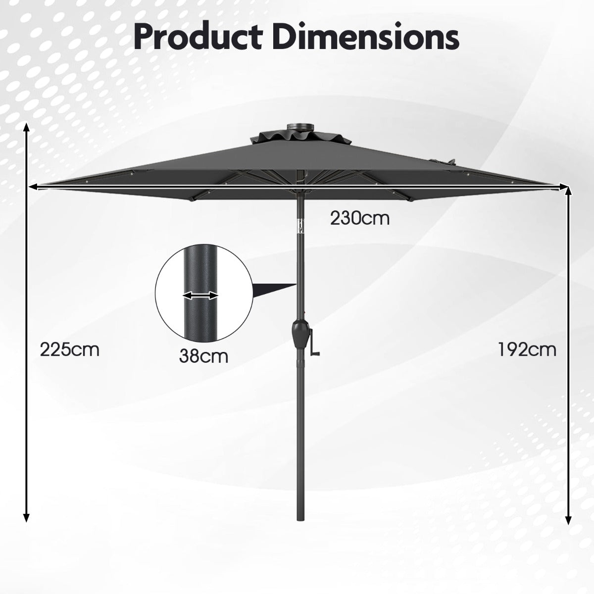 LIVSK Parasol - Geventileerd Polyester - Kantelmechanisme - LED Verlichting - Eenvoudig Op te Zetten -