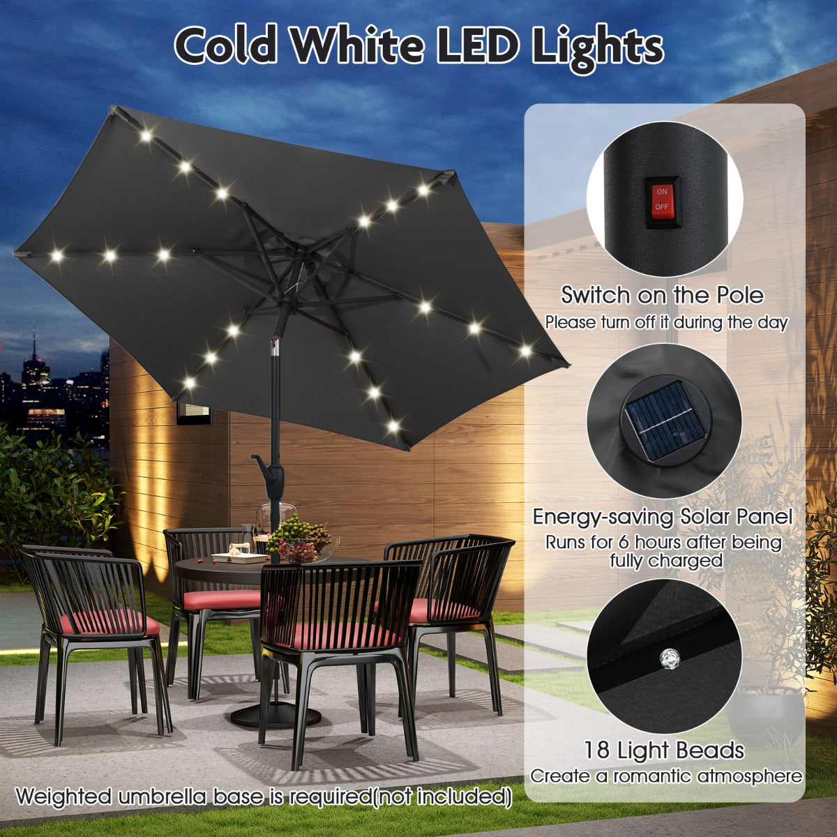 LIVSK Parasol - Geventileerd Polyester - Kantelmechanisme - LED Verlichting - Eenvoudig Op te Zetten -