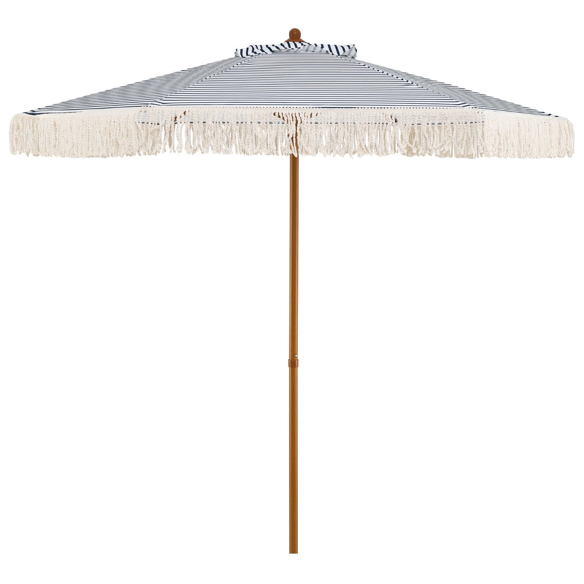LIVSK Parasol met Franjes - 210 cm Buitendiameter - Robuuste Aluminium Mast - Geventileerd Polyester - Blauw en Wit