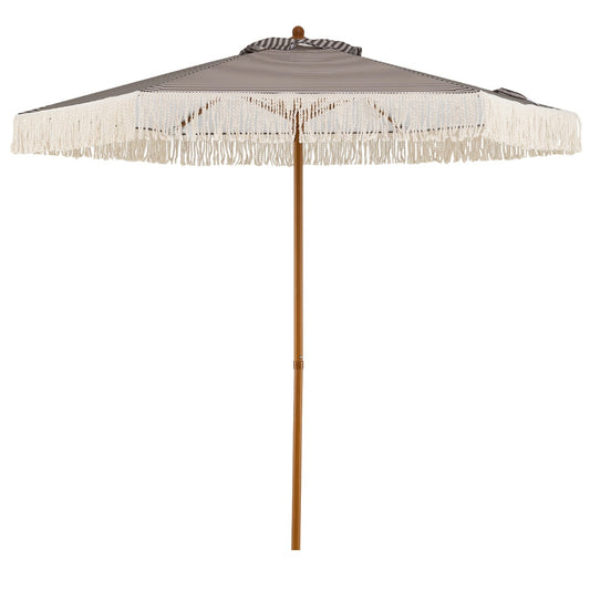 LIVSK Parasol met Franjes - 210 cm Buitendiameter - Robuuste Aluminium Mast - Geventileerde Polyester - Blauw/Wit of Groen/Wit