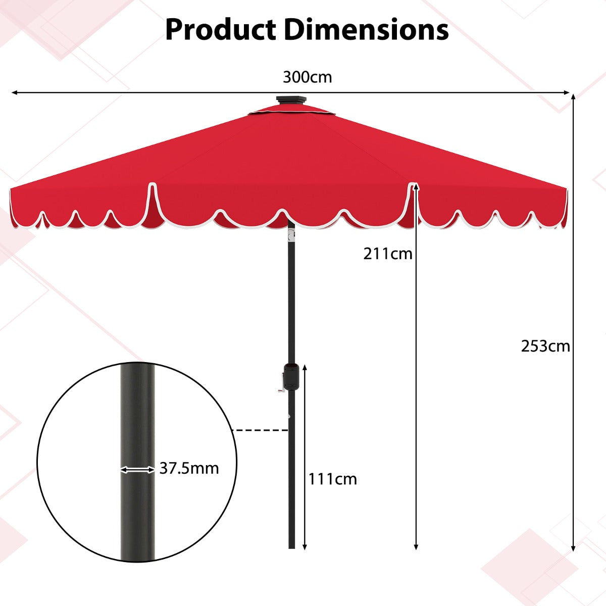 LIVSK Parasol met LED-verlichting - 307 cm Diameter - Kantelbaar tot 35° - Polyester en Metaal - Beige/Grijs/Wijnrood/Bruin
