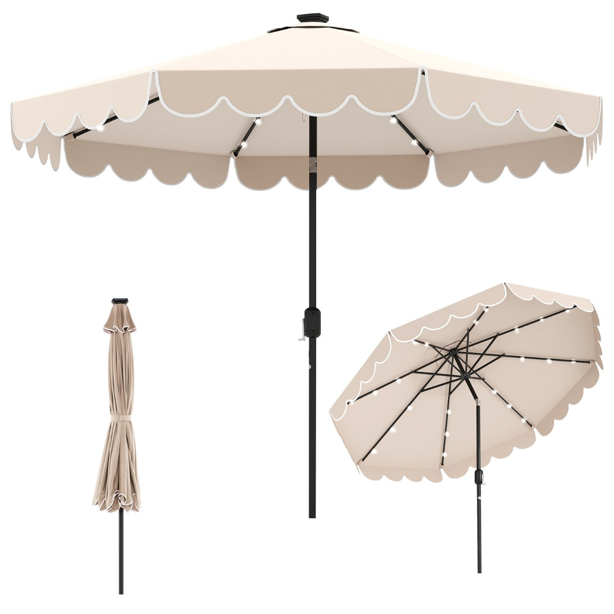 LIVSK Parasol met LED-verlichting - 307 x 253 cm - Kantelbaar tot 35° - Polyester en Metaal - Beige