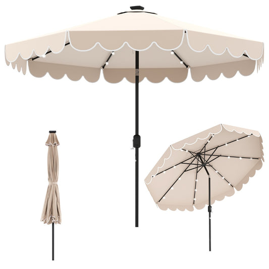 LIVSK Parasol met LED-verlichting - 307 x 253 cm - Kantelbaar tot 35° - Polyester en Metaal - Beige