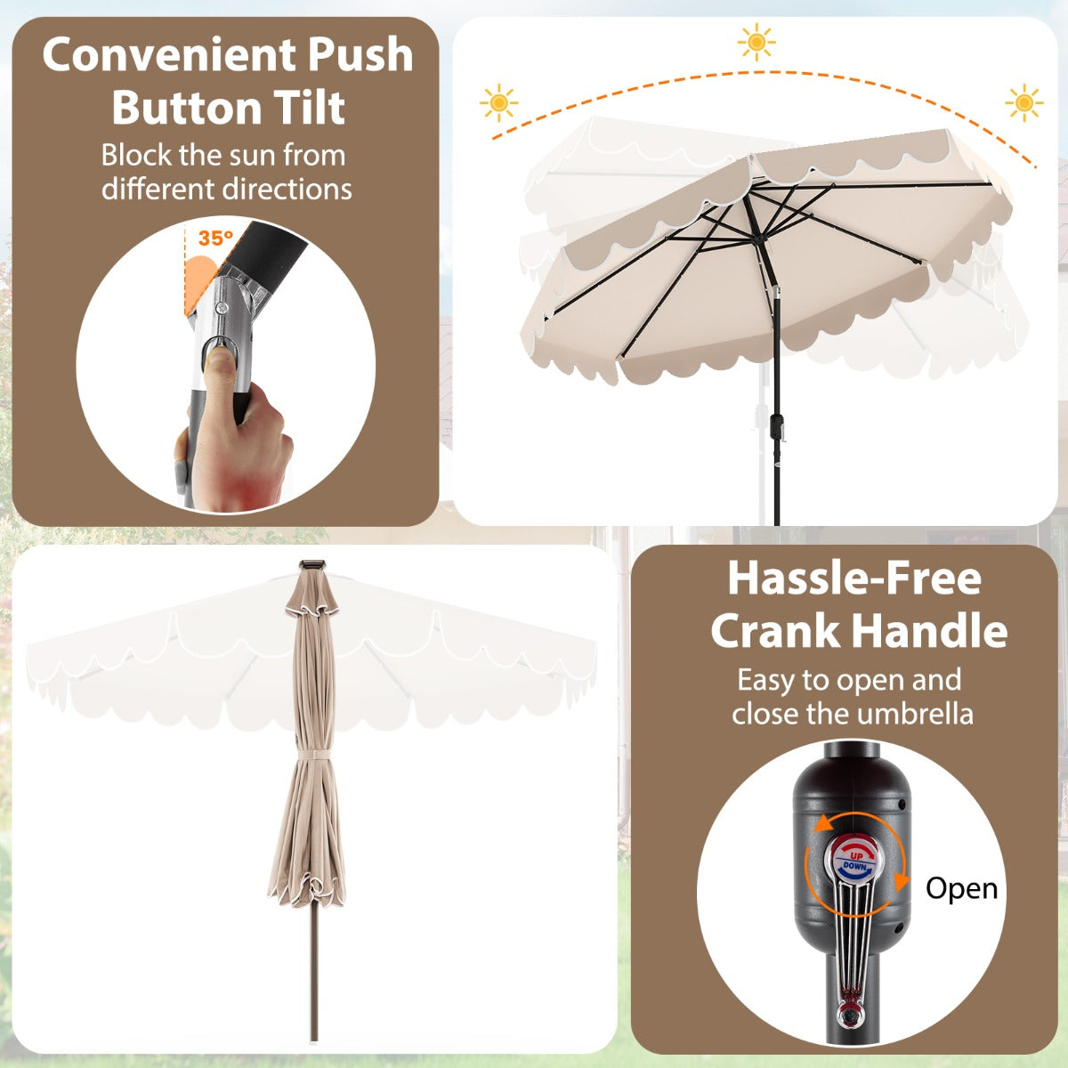 LIVSK Parasol met LED-verlichting - 307 x 253 cm - Kantelbaar tot 35° - Polyester en Metaal - Beige
