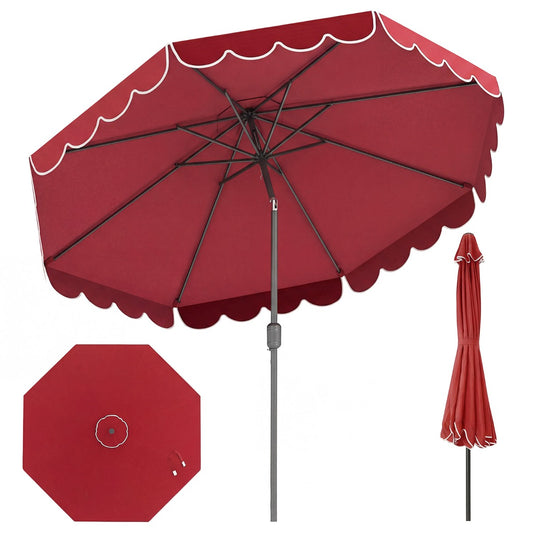LIVSK Parasol met Ruches - 3 x 2,45 m - Automatische Kanteling - Hoogwaardig Polyester - Beige/Geelbruin/Wijnrood