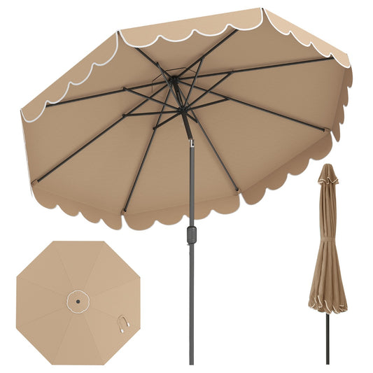 LIVSK Parasol met Ruches - 3 x 2,45 m - Automatische Kanteling - Slingerhandgreep - Stabiele Structuur - Beige/Geelbruin