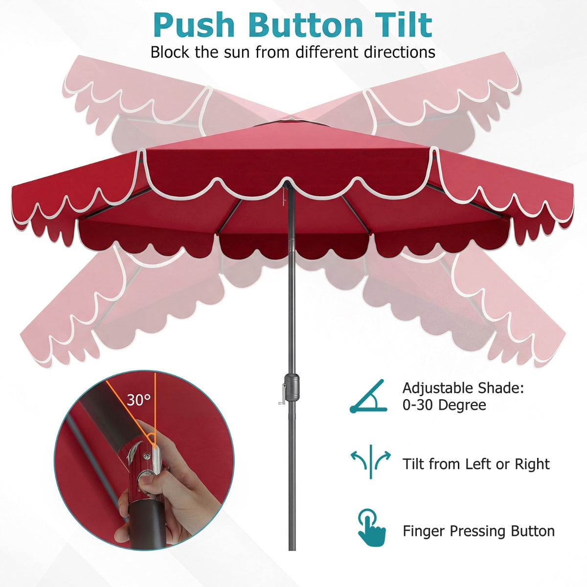 LIVSK Parasol met Ruches - 3 x 2,45 m - Automatische Kanteling - Slingerhandgreep - Stabiele Structuur - Beige/Geelbruin/Wijnrood