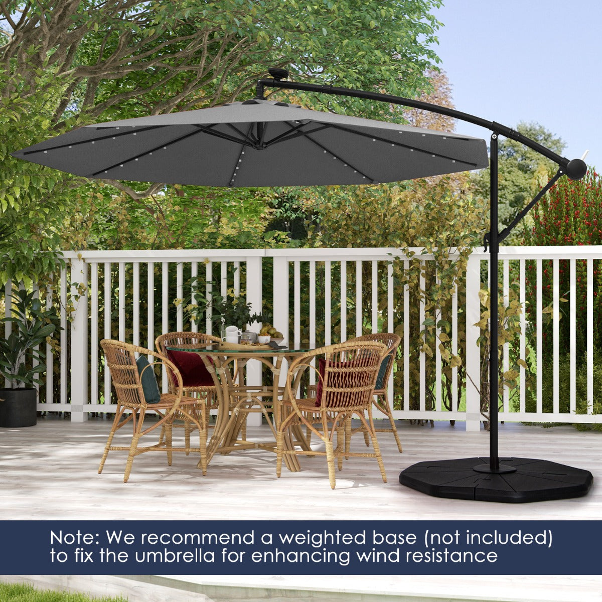 LIVSK Parasol met Standaard - 300 cm Schaduwgebied - Zonne-energie Verlichting - Verstelbaar - Grijs/Beige