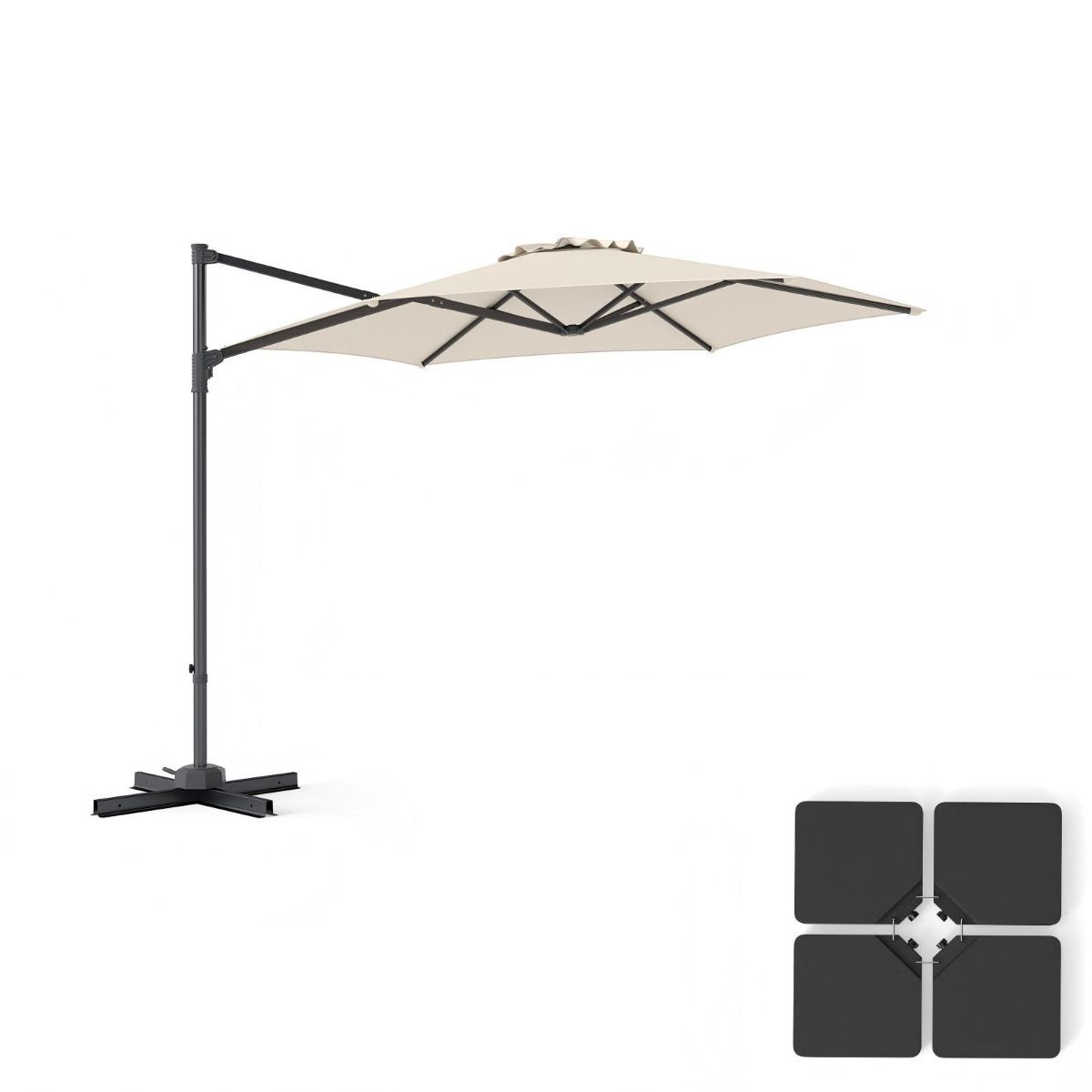 LIVSK Parasol met Voet - 360° Draai - Slijtvast Polyester - Robuuste Constructie - Voor Tuin en Terras - Beige/Grijs en Zwart