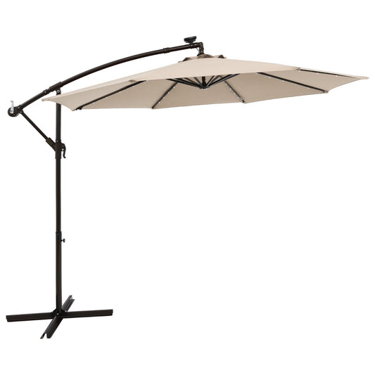 LIVSK Parasol met Zonnepaneel - 300 cm Groot - Kantelbaar - Hoogwaardig Polyester - Inclusief Stabiele Standaard - Grijs/Beige