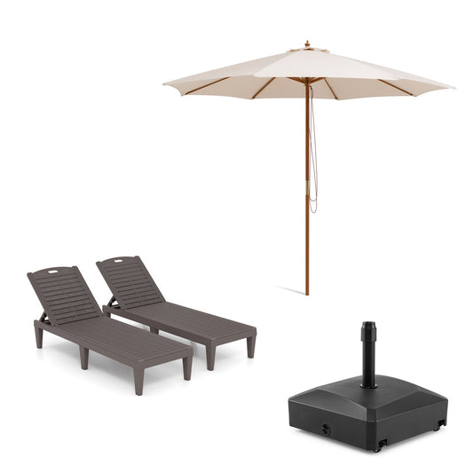 LIVSK Parasolset 300 cm - Met Verstelbare Ligstoelen - Hoogwaardig Waterafstotend Doek - Gebruiksvriendelijk - Beige