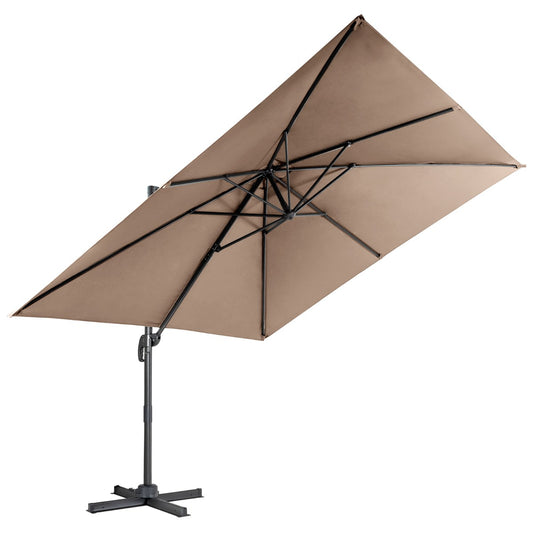LIVSK Parasolset - HDPE Parasolvoet 52L - 4-delige Basisgewichten - Waterdicht Polyester - 300x300 cm - Bruin