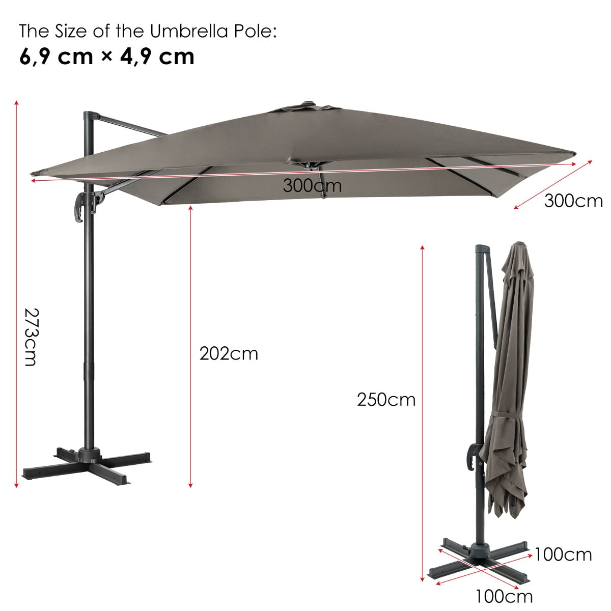 LIVSK Parasolset met Voet - HDPE en Polyester - 4-delige Basisgewichten - 300x300 cm - Draaibaar en Verstelbaar -
