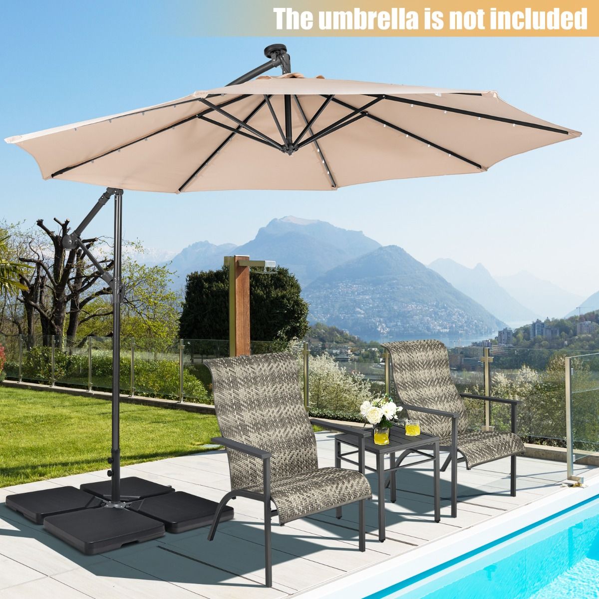LIVSK Parasolset met Voet - HDPE en Polyester - 4-delige Basisgewichten - 300x300 cm - Draaibaar en Verstelbaar -