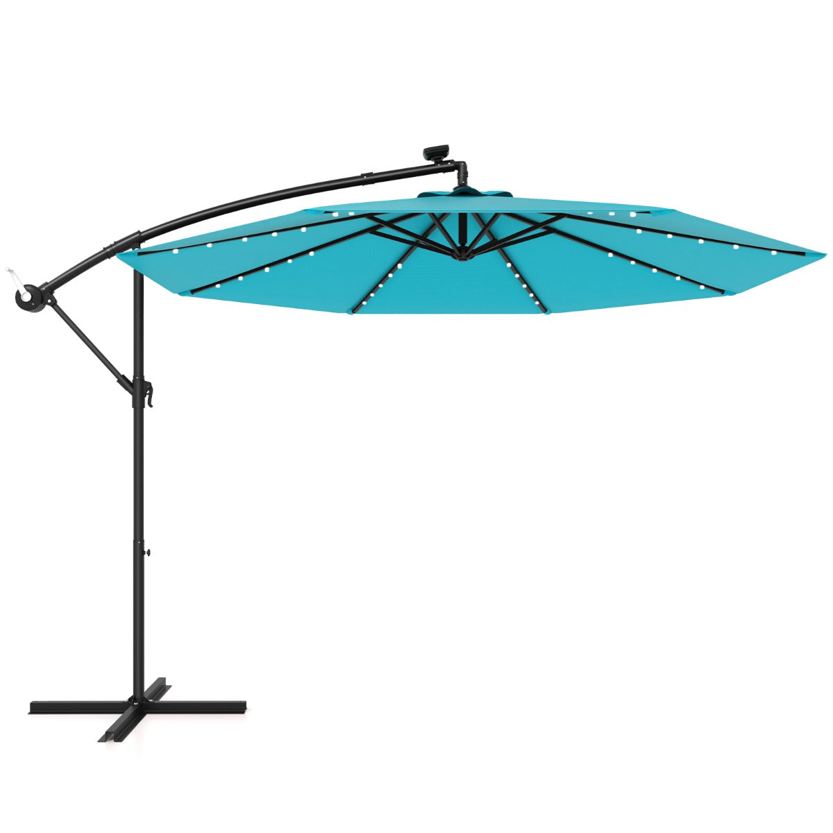 LIVSK Parasolset met Voet - HDPE Materiaal - 4-delige Stabiele Basis - Zonne-energie Verlichting - Schaduwoppervlak 7 m² -
