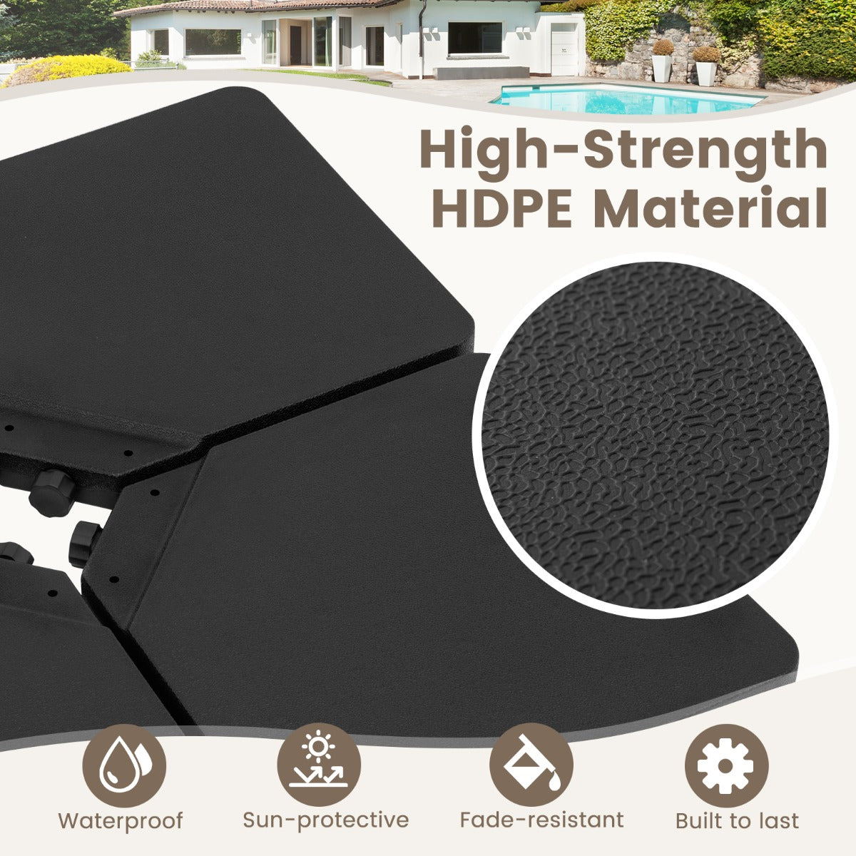LIVSK Parasolvoet - 4-delige Set - Vulbaar tot 84 kg - Duurzaam HDPE - Voor Terrasparasols tot 300 cm - Zwart