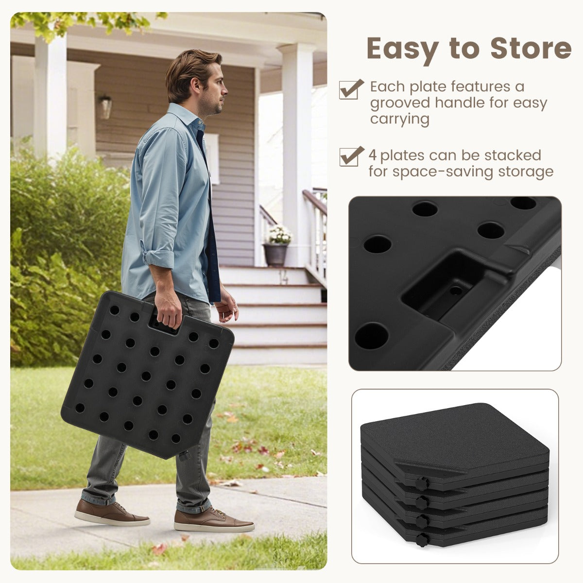 LIVSK Parasolvoet - 4-delige Set - Vulbaar tot 84 kg - Duurzaam HDPE - Voor Terrasparasols tot 300 cm - Zwart